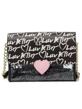 LUV Betsey by Betsey Johnson Clear Crossbody Bag‎ Black All Over Logo Print Cute